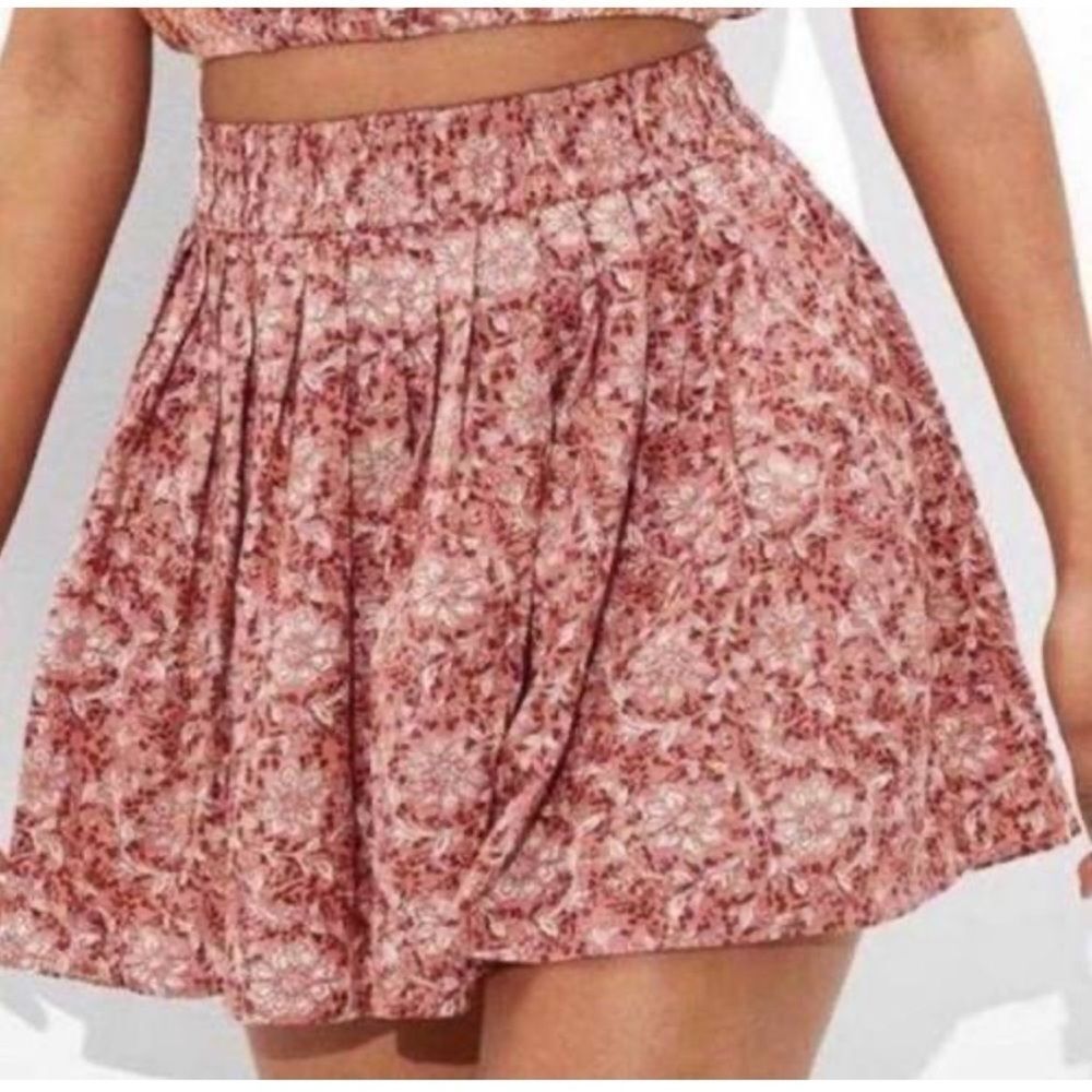 American Eagle Pink Floral Cotton Linen Mini Skirt